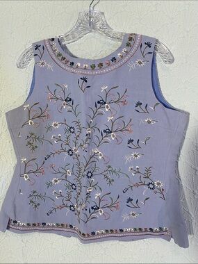 Silk sleeveless embellished top SilkLand Lavender Floral Embroidered Fully Lined